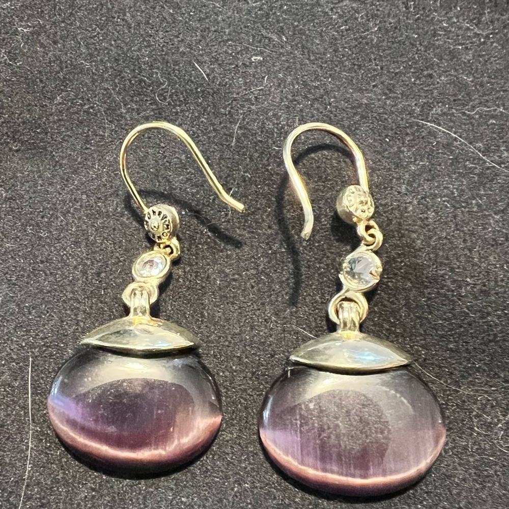 Vintage Monet mocha moonstone glass cabochons  gold tone brown purple earrings